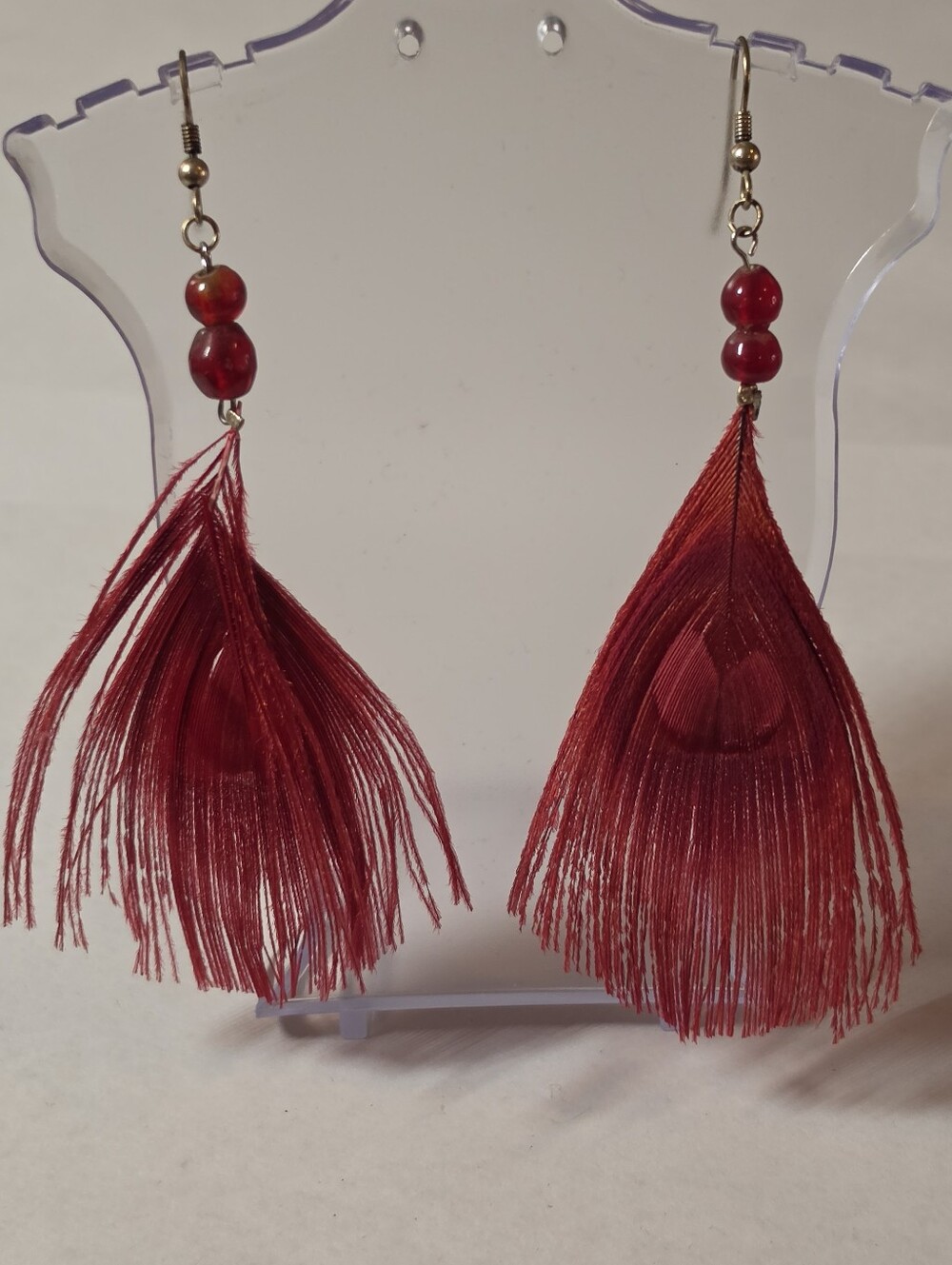 Red Feather Drop Earrings - Elegant Women’s Jewelry